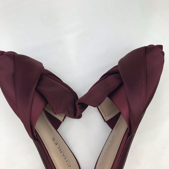Charles David Burgundy Satin Wrap Knot Open Toe Slide Flats - Picture 9 of 14